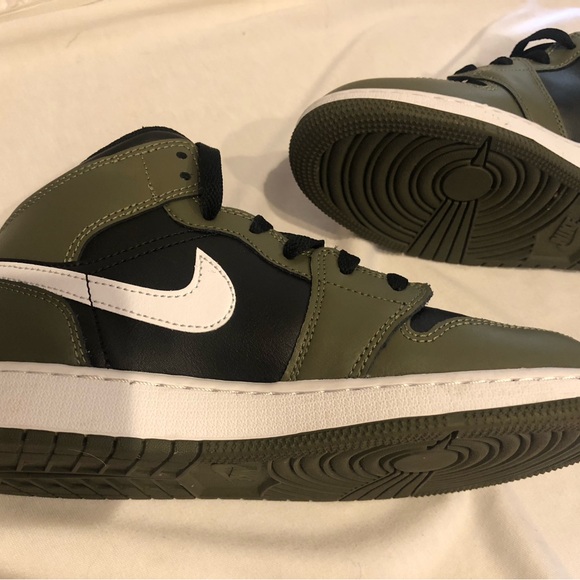 Nike Air Jordan 1 Mid GS Black White Olive Sneakers - Picture 3 of 4
